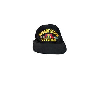 Vintage Desert Storm Veteran Ribbons Flags Mens Adjustable Snapback Hat Military